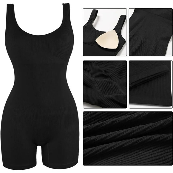 Women Jumpsuit Ribbed One Piece  Tank Top Sleeveless Bodycon Sport Shorts - Picture 4 of 8